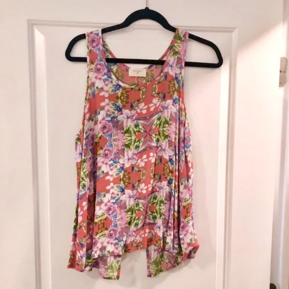 Anthropologie everly tropical floral swing split back trapeze tank